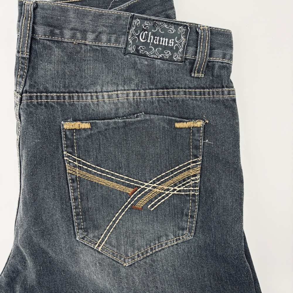 Chams Premium Denim Jeans Mens 40 Dark Wash Embroidered Y2K Streetwear